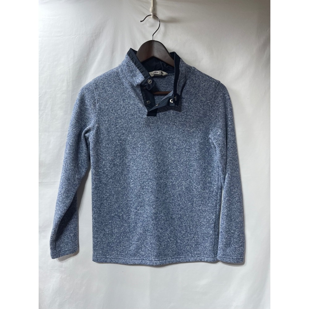 Lands End Boys Blue Sweater Fleece Snap Neck Pullover Mock‎ Neck Size M 10-12
